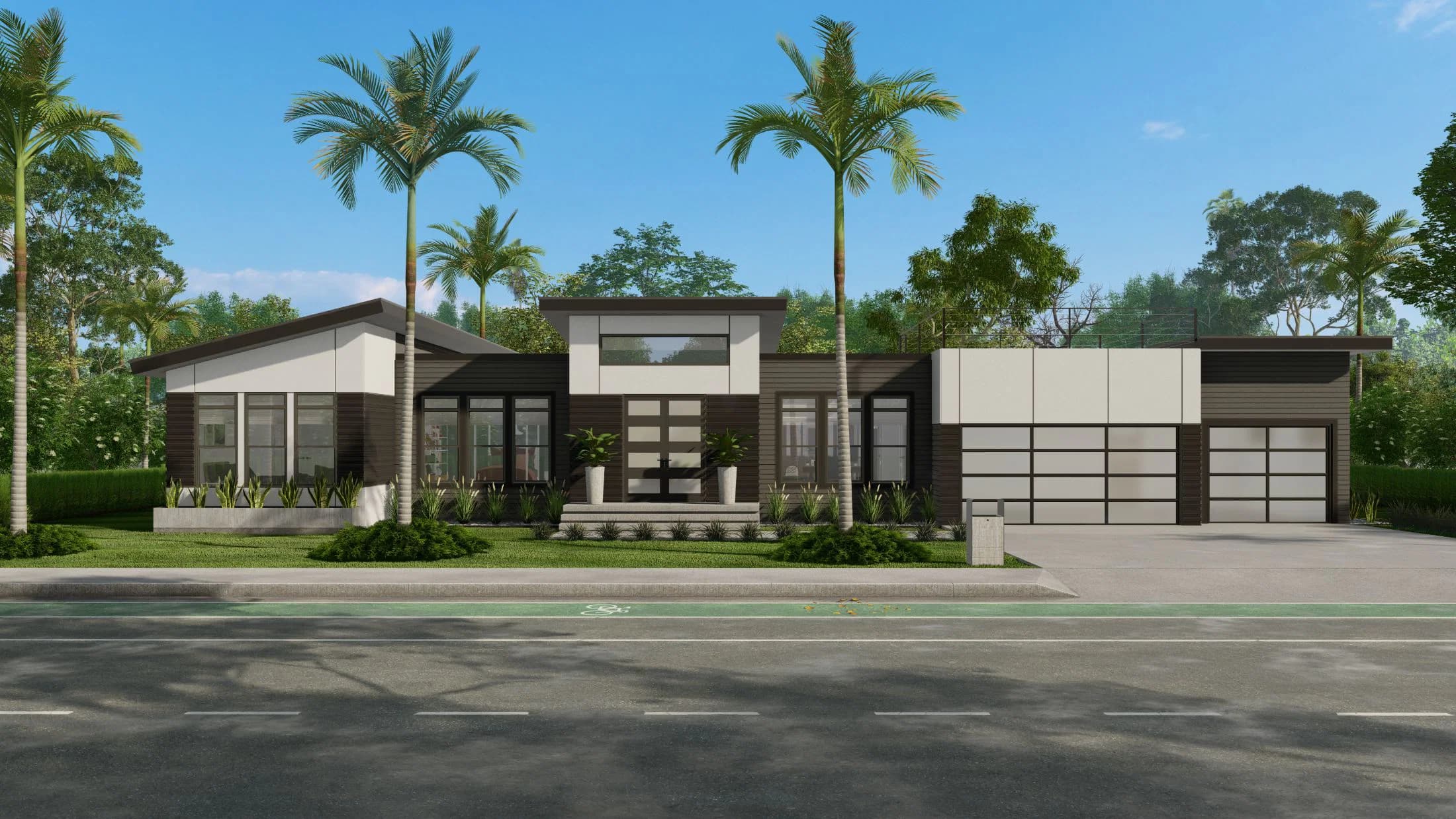Model 29 elevation, exterior, and hero home features