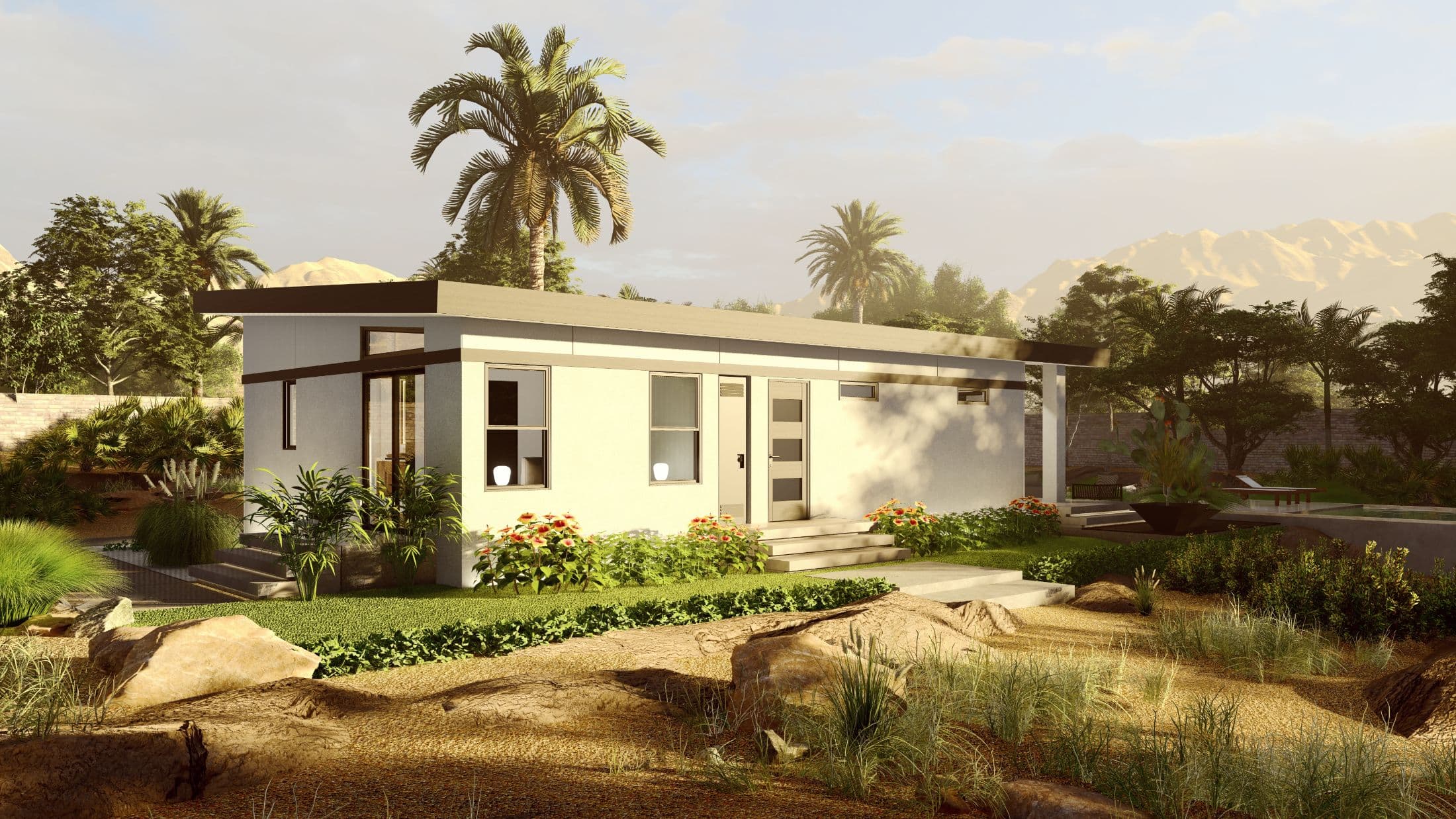 Model 26 hero, elevation, and exterior home features